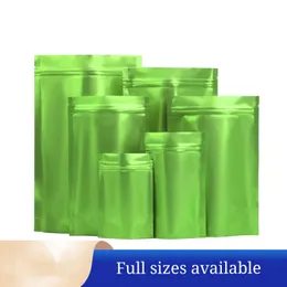 Sacchetti di imballaggio della chiusura della chiusura della chiusura del supporto verde opaco 100pcs / lot in piedi in piedi sul foglio di mylar Regalo Regalo Deposito di imballaggio Deposito per animali domestici Cibo