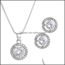 Earrings & Necklace Jewelry Sets 3Pcs/Set Ladies Elegant Round Waterdrop Rhinestone Pendant Hook For Women Wedding Set Drop Delivery 2021 Ue