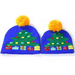 LED Knitting Hat Christmas Lighting Pom Beanie Kids Adult Snowflake Xmas Crochet wool Lights Knitted Ball Cap Holloween WLL601