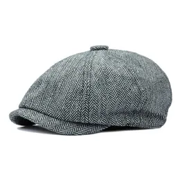 Berretto alla moda Cappello a cilindro piatto unisex a spina di pesce Cappello da panettiere in tinta unita in cotone Cappello da strillone Invia amici