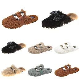 Wholesale Newly autumn winter womens slippers metal chain all inclusive wool slipper for women outer wear plus big szie Muller half drag shoes Eur 35-40