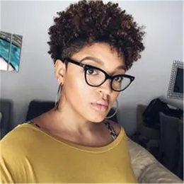 Máquina completa feita Afro Kinky Curly Human Human Wigs cor natural Nenhum peruca dianteira de renda para mulheres negras