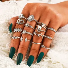 15st / lot bohe stil ring set kvinnor mode legering bohemian kostym prydnad kvinnliga kluster ringar för tjejer bague femme