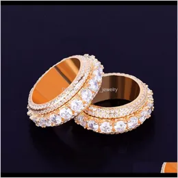 Solitaire Yüzükler Jewelry5 Satır Katı Mens 18 K Bakır Charm Altın Sier Renk Kübik Zirkon Buzlu Yüzük Moda Hip Hop Takı Dönebilen Bırak Deliv