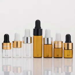 50PCS 1ml 2ml 3ml Clearamber Glass Essential Olja Displayflaskor Liten serum parfym brun provprov droppflaska