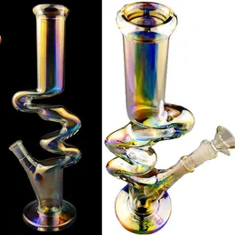 12 인치 약 W 모양 물 담뱃대 unquie lumious water pipes dab rigs dark baker glass 봉 14.4 mm 그릇에 광선