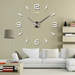 Duży zegar ścienny Kwarcowy 3d DIY Duży Dekoracyjne Zegary Kuchnia Akrylowe Lustrzane Naklejki Oversize Zegar ścienny Strona główna List Home Decor 211110