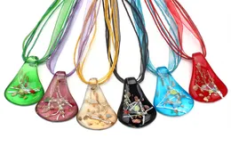 Charm Handgjord Lampwork Murano Glas Guldfolie Drop Leaf Pendant Halsband Smycken Gift 6PCS Partihandel