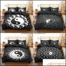 寝具セット用品ホームテキスタイルガーデンYin Yang Tai Chiセット中国の射精1duvet ER + 1 / 2pillowcasesブラックホワイトキングクイーンサイズBedclo