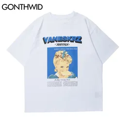 Гондидские футболки с футболками с футболкой Мультфильм Печать Thishirts Streetwear Harajuku Hip Hop Повседневная Свободные рубашки с короткими рукавами Tees Tops C0315