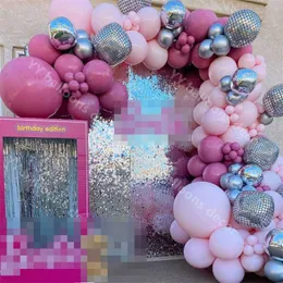 DIY Macaron Baby Rosa Ballon Garland Arch Kit 22 Zoll Disco 4D Ball Meine 1. Party Dekorationen Kinder Baby Junge Mädchen Garland Supplies 211216