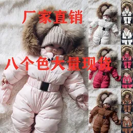 New baby winter wool collar hood thickened warm solid color lovely sports zipper waist closing climbing suit