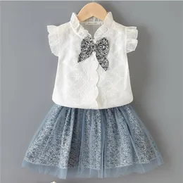 FocusNorm 2-7Y夏の素敵な赤ちゃん女の子服セットフリルノースリーブレースシングルブレストシャツ花プリントスカート210326