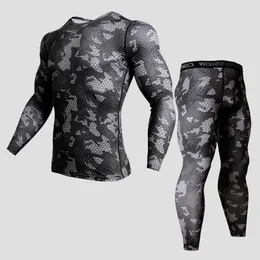 Män sport set tracksuits komprimera skjorta fitnessbyxor hud täta långa ärmar rashguard träning kläder mma gym yoga sui 211006