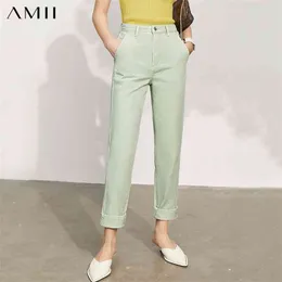 Amii Minimalism Spring Women's Jeans Offical Lady Bomull Solid Straight For Women Fashion Pants 12140219 210629