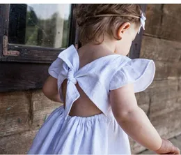 Tjejer klänningar toddler klänning bomull linne solid färg prinsessa tutu kjolar nyfödda boutique kläder