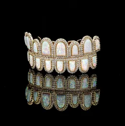 الهيب هوب جديد 8 أسنان Grillz الملونة الطبيعية أوبال جوهرة الزركون الأقواس مطلي مع الذهب الحقيقي الرجال المرأة topbottom الشوايات مجموعة
