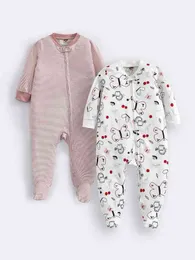 2-teiliger Baby-Schlafanzug mit Streifen und Cartoon-Aufdruck und Reißverschluss