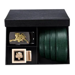 Belts Men Belt Genuine Leather Luxury High Quality Automatic Buckle Green Male Strap Gift Box Set DiBanGu