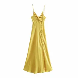 Sommarkorset klänning kvinnor kors v-hals tunna band sidoknappar ventil halter maxi klänningar avslappnad kvinna robe femme 210709