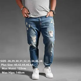 Rippade jeans för män Blå Svart Denim Mens Jean Homme Harem Hip Hop Plus Storlek Byxor 44 48 Uomo Fashions Jogger Pants 210716