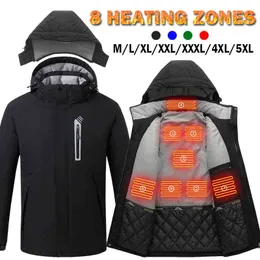 Veste de chauffage électrique intelligente Manteau de sport de plein air Manteau d'hiver avec capuchon et M-5XL USB Électrique 8 zones Gilet chauffant Vêtements chauds 211120