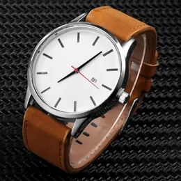 Wristwatches Mode Heren Horloge Grote Wijzerplaat Kalender Scrub Riem Relojes Hombre Mannen Sport Casual Quartz Horloges Lederen Business