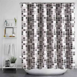 Modern Mosaic Plaid Bathroom Curtain Fabric Cloth Thickened Waterproof Shower Bathtub s With Hooks Home Decor 210915