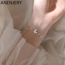 Sweet Shining Zircon Butterfly Armband för kvinnor Antiallergisk Silver Färgkedja Armband med S925 Stämpelgåva S-B401