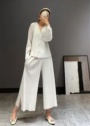 Slim Two-Piece Wide Leg Pants Two Piece Set Trousers Suit Pleated Autumn Large Size Suit Korean Fashion