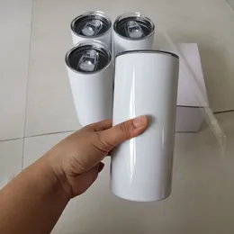 15 oz Süblimasyon Sıska Tumbler Düz Konik Değil Çift Duvar DIY Boş Tumblers Vakum Yalıtımlı Isı Transferi Kahve Fincanı Kapaklı