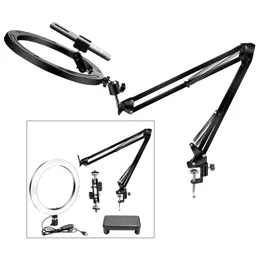 Lighting 10inch Ring Clamp Lamp Lampa 26cm Różowy Arm Stojak 27.5 "Montaż stołowy 3Colors Light for Photo YouTube Manicure Filming