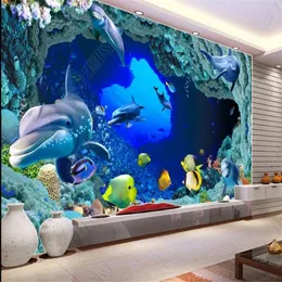3D Landscape Wallpaper 3D Stereo Underwater World Dolphin Wallpaper TV Bakgrund Vägg Mural