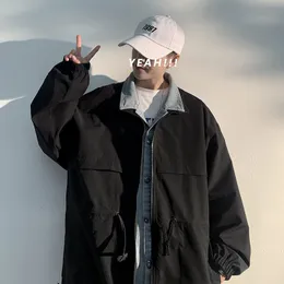 Privathinker Männer Casual Mantel Gefälschte Zwei Stück Cargo Jacke Mode Oversize Harajuku Jacke Hip Hop Männliche Kleidung 210506