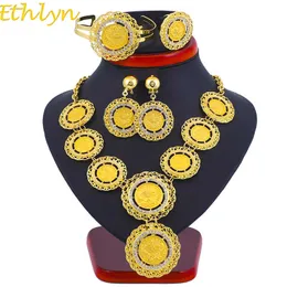 Ethlyn Necklace Earrings Ring Bangle Big Coin Jewelry Sets Gold Color Turkey Coins Arab Gifts Turks Africa Party S122 H1022