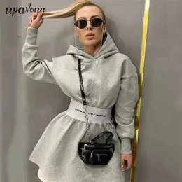 Free Fashion Women's Letter Hooded Dress Spring Long Sleeve Waist A-line Casual Sports Sweatshirt 210524