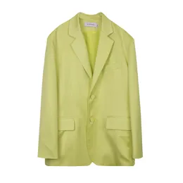 Women Yellow All Match Casual Big Size Blazer Notched Long Sleeve Loose Jacket Fashion Summer Vacation 16F1390 210510