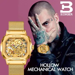 Wristwatches Switzerland Brand BINGER MIYOTA 8N24 Movement Automatic Mechanical Watch Men Gold Skeleton Watches Mens Reloj Hombre 10008