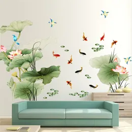 DIY Large Lotus Leaves Flower Fish Living Room Home Decor Vinyl Wall Stickers Living Room Bedroom TV Decoration Wallpaper 210914