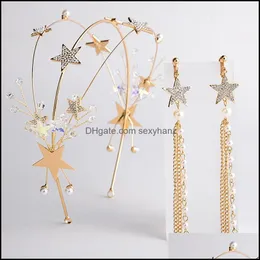 Jewelry Hair Clips & Barrettes Golden Color Simple Crown With Earrings Stars Bridal Tiara Wedding Aessories Headband Fashion Crowns Girls Dr