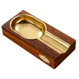 CIGARLOONG Gold Plated Tank Cedar Smoke Detector Wood Metal Cigar Ashtray CLG-0393