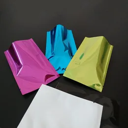 Multi-Colors Glossy Shinny Open up Vacuum Packing Bags 100pcs Colorful Cosmetic Power Packaging Pouch 3 Side Sealing Heat Seal Package Pouches