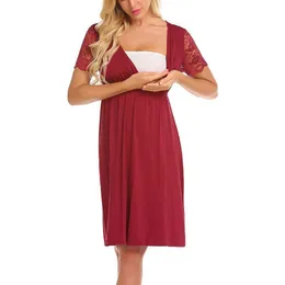 Pregnant Womens Dresses Nursing Nightgown Pregnancy Dress Lace Splice Maternity Dress Plus Size Causal Dress Soft Clothes L3 Y0924