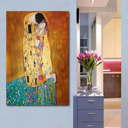 Classic Artist Gustav Klimt kiss Abstract Art Collection Canvas Print Painting Poster, Wall Pictures For Living Room