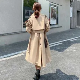 Yedinas Fall / Autumn Casual Kobiety Długie Trench Coat Double Breasted Simple Classic Windbreaker Koreański Znosić z pasem 210527
