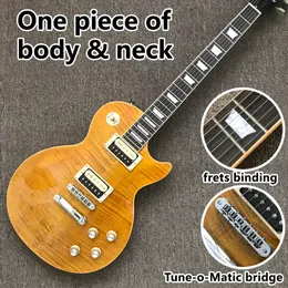 2021 Yeni Stil Elektro Gitar, Alev Akçaağaç Üst, Fret Bağlanma, Tune-O-Matic Köprüsü, Gülağacı Klavye Gitar