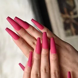 Over Long Multicolor Coffin Full trapezoidal Fake Nails Pure color Matte Wearing False Nail Ins 24 Ballet Fingernails Tips Art Finished