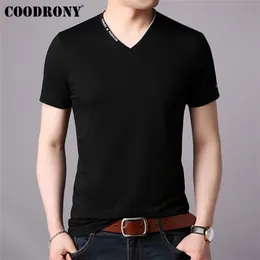 Coodrony Tシャツ男性半袖T  - 衣料品サマーストリートウェアカジュアルのカジュアルのT  -  VネックティーホムS95022 210716