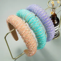 Rhinestone wyściełany pałąk Kryształ Zroszony Glitter Hairband Szerokie Bejeweled Nakrycia głowy Barokowa Rhinestone Zdobione Headpiece