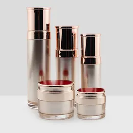 Acrylic cosmetic jars pump bottles with rose gold cap 30g 50g 30ml-50ml-100ml-120ml body lotion lip balm cream containers